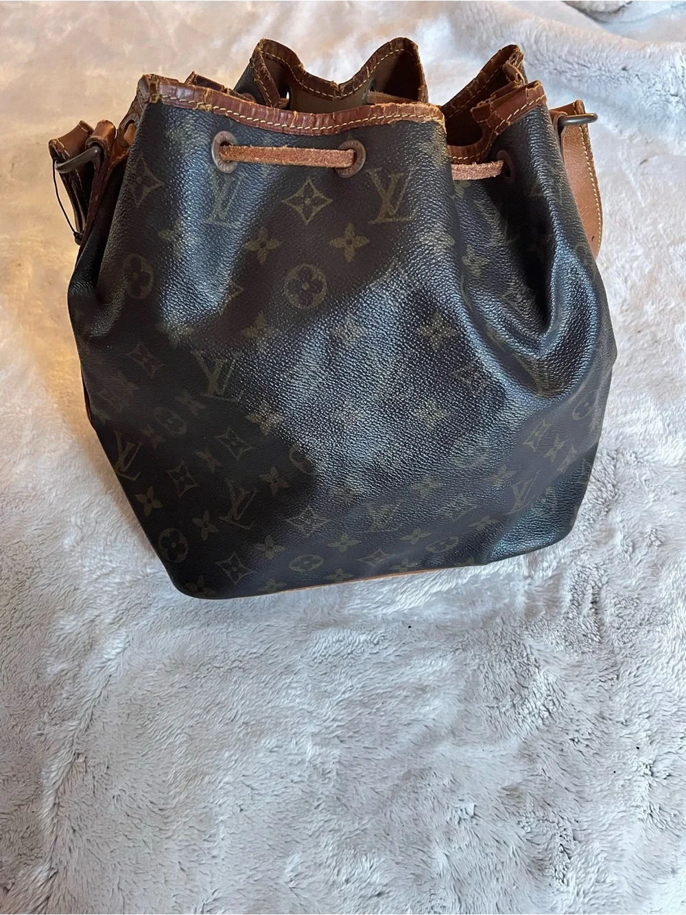 Louis Vuitton Brown Monogram Drawstring Shoulder Bag with Tan Trim